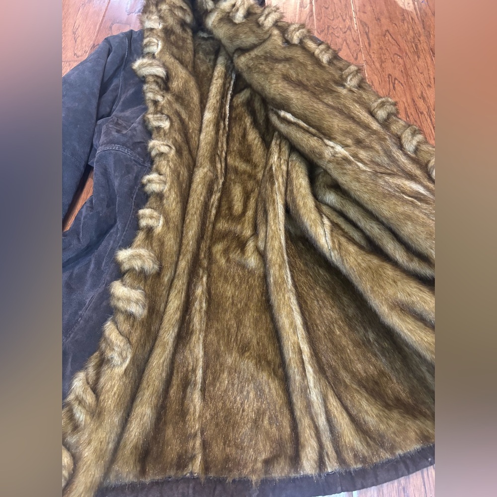 Vintage y2k Dennis Basso Genuine Leather Faux Fur Trim Coat – Size 2X - Picture 8 of 13